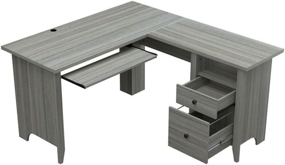 Luxe Gray Smoke Oak L-Shaped Computer Desk with Storage