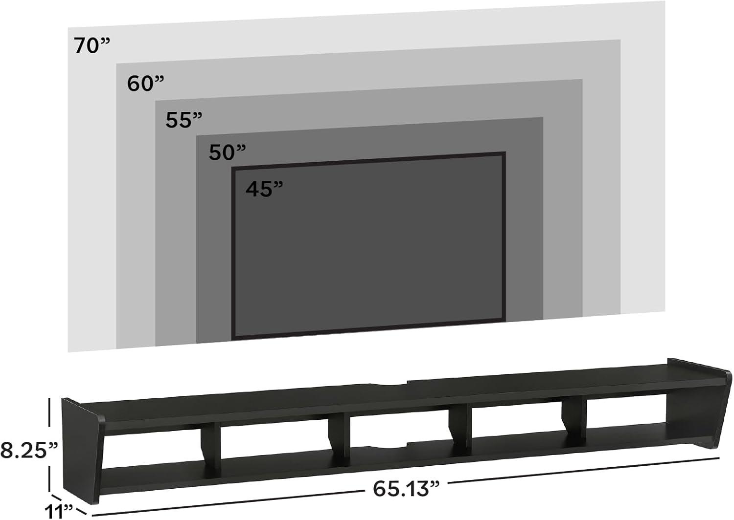 Walker Edison Minimalist Floating TV Stand for TVs up to 70”, Solid Black
