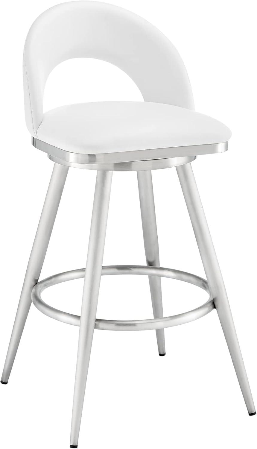 Lottech 34" White Faux Leather & Chrome Swivel Bar Stool