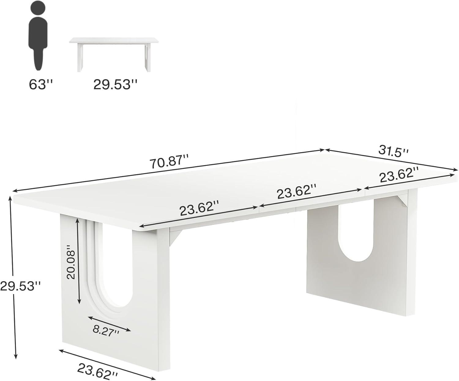 Tribesigns Modern Dining Table for 6 to 8 People, 71" Large Kitchen Dining Table with Wood Pedestal Base, Rectangular Long Dinner Table for Kitchen, Dining Room, Living Room, White