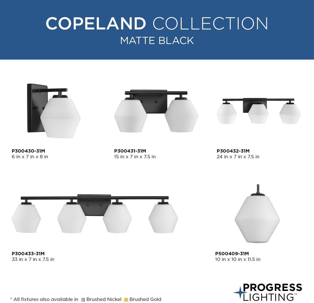 Progress Lighting Copeland 3-Light Vanity Light, Matte Black, Opal Glass