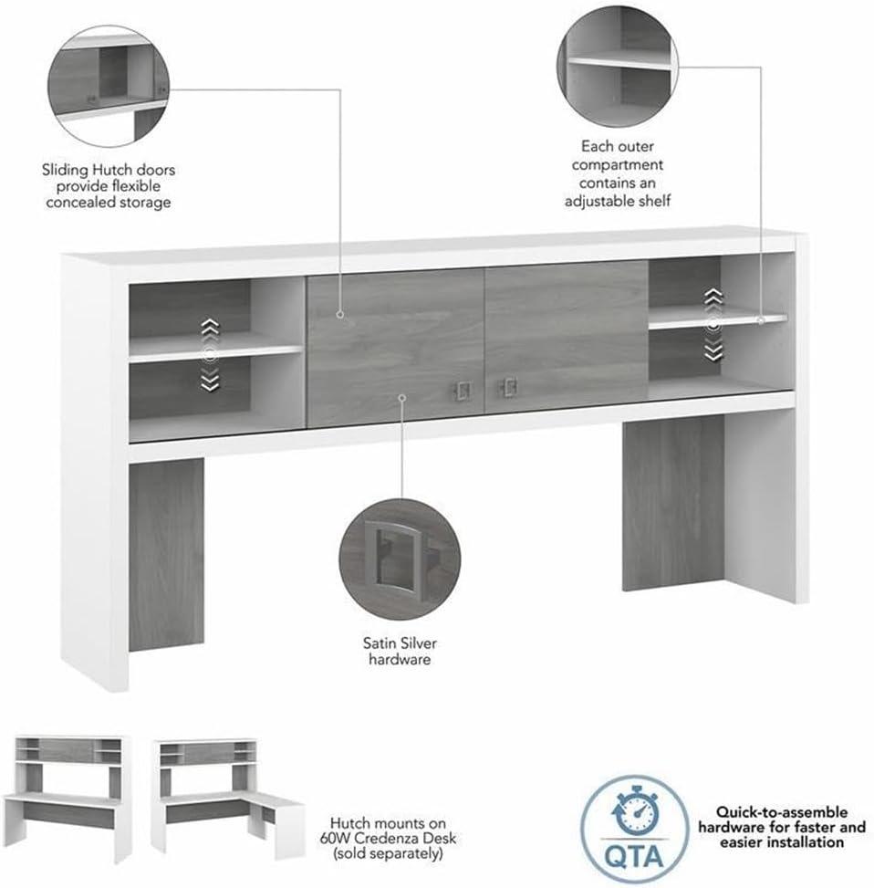 Echo 72W Desk Hutch in Pure White and Modern Gray - Engineered Wood