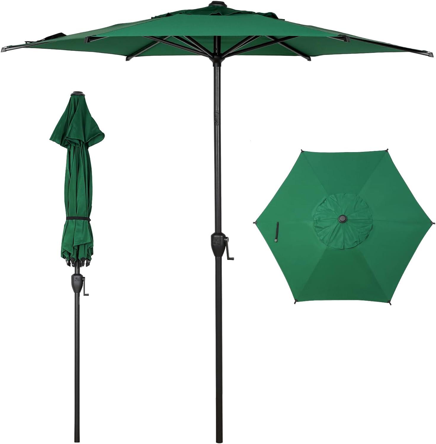 7.5ft Dark Green Hexagonal Steel Patio Umbrella with Crank Lift