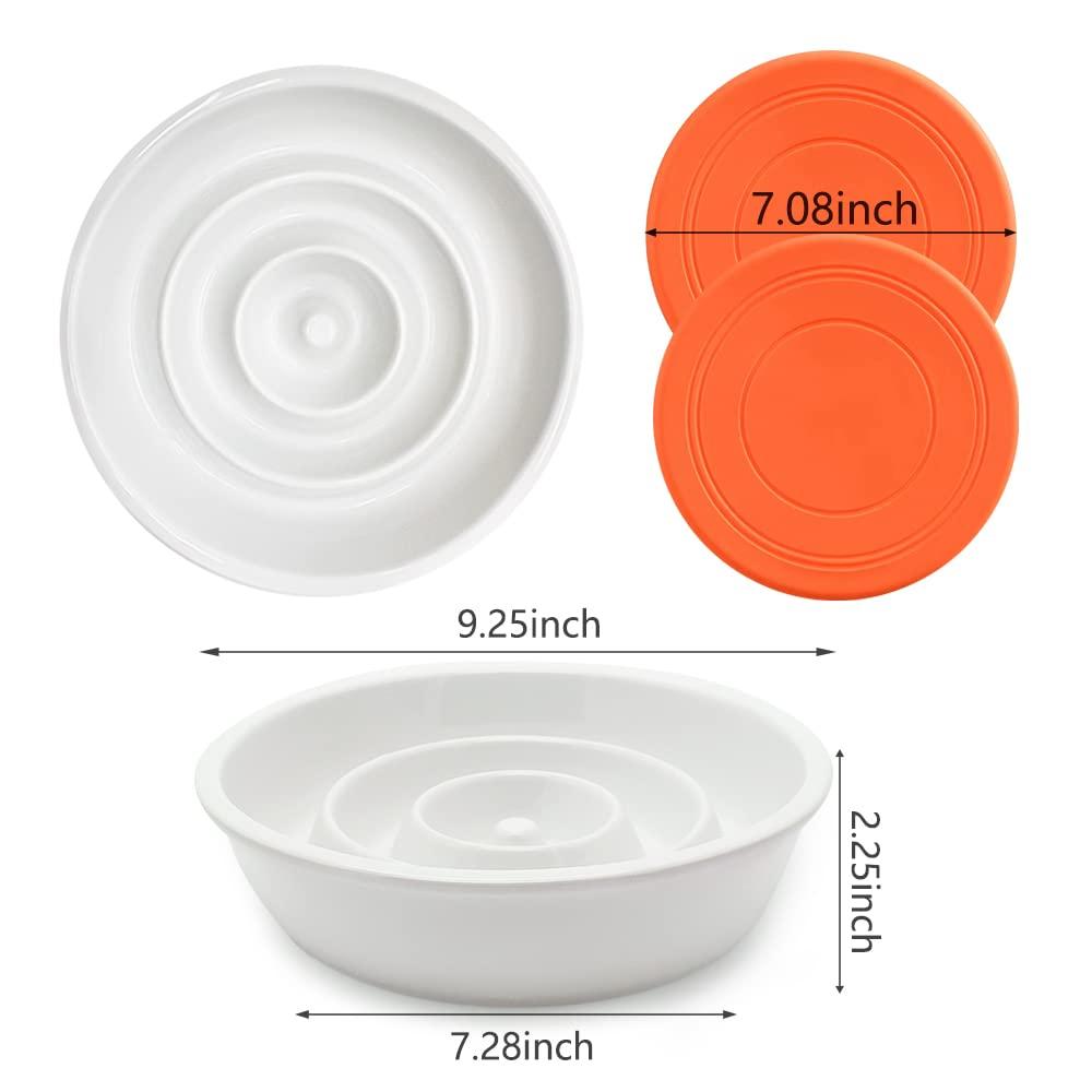 GH Ceramic Slow Feeder Dog Bowl, 3 Cups, 2 Pet Flying Discs Included - White