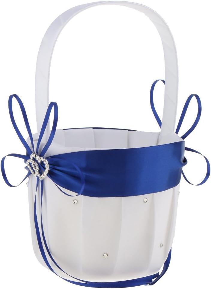 Bowknot Satin Flower Girl Basket Wedding Ceremony Party Accessories Blue