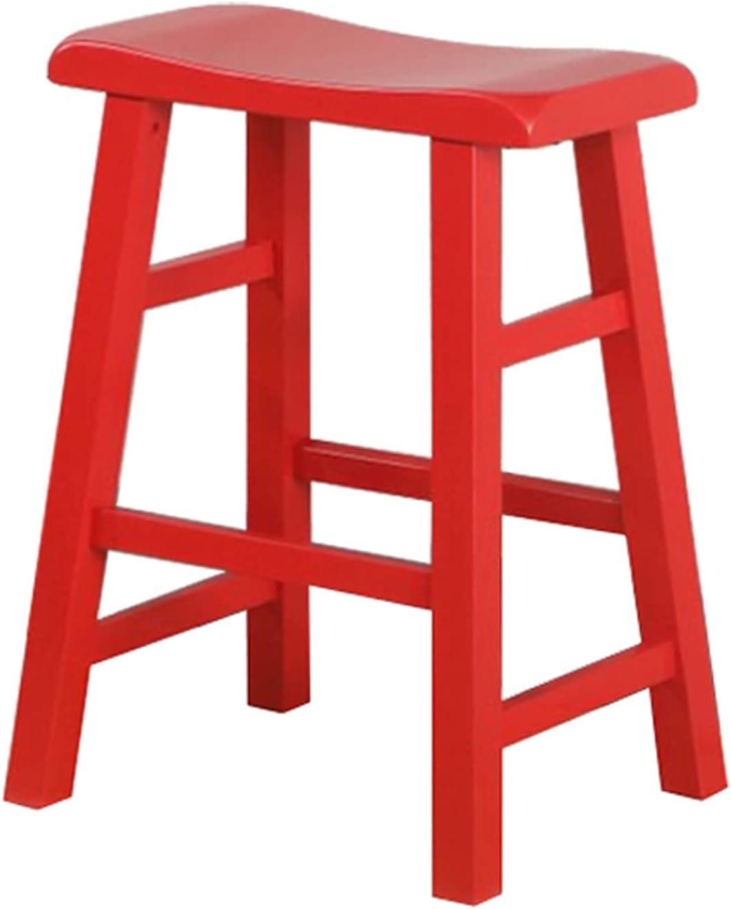 eHemco Heavy-Duty Solid Wood Saddle Seat Kitchen Counter Height Barstools, 24 Inches, Red, Set of 3