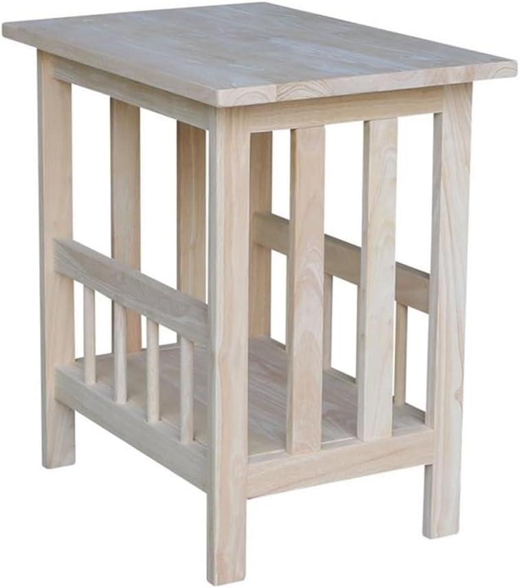 Mission Magazine End Table Unfinished - International Concepts: 22" Wide Hardwood Side Table with Storage Shelf