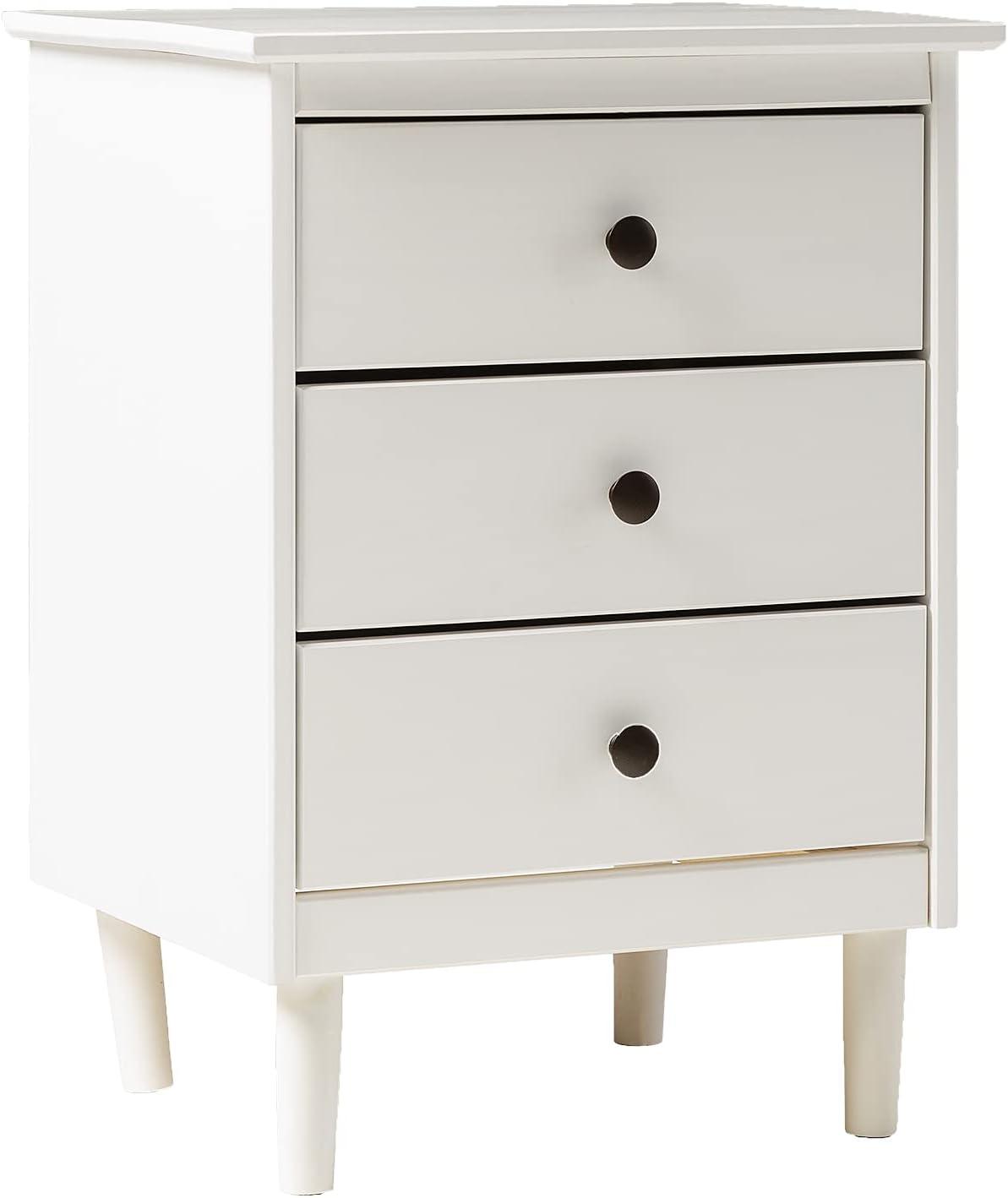 Modern White Painted 3-Drawer Solid Pine Nightstand