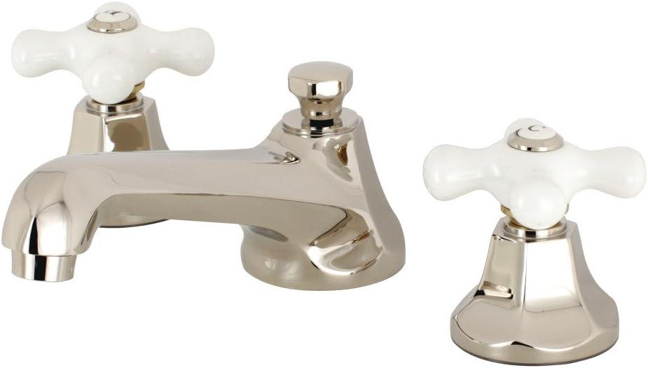 Kingston Brass Metropolitan Two-Handle 3-Hole Deck Mount Widespread Bathroom Faucet with Brass Pop-Up Drain
