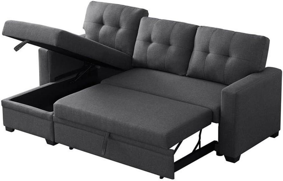 Devion Furniture Polyester Fabric Reversible Sleeper Sectional Sofa in Dark Gray