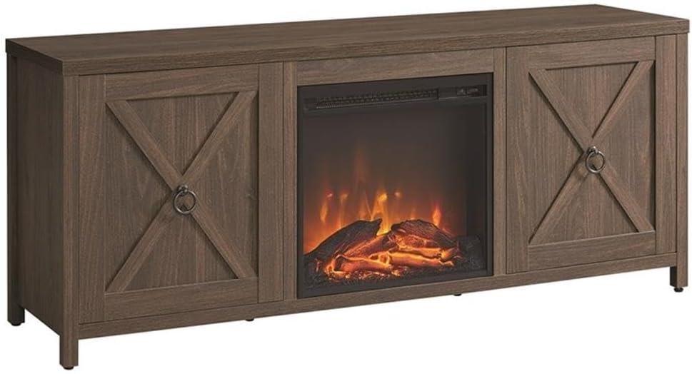 Evelyn&Zoe Granger Rectangular TV Stand with Log Fireplace for TV's up to 65", Black