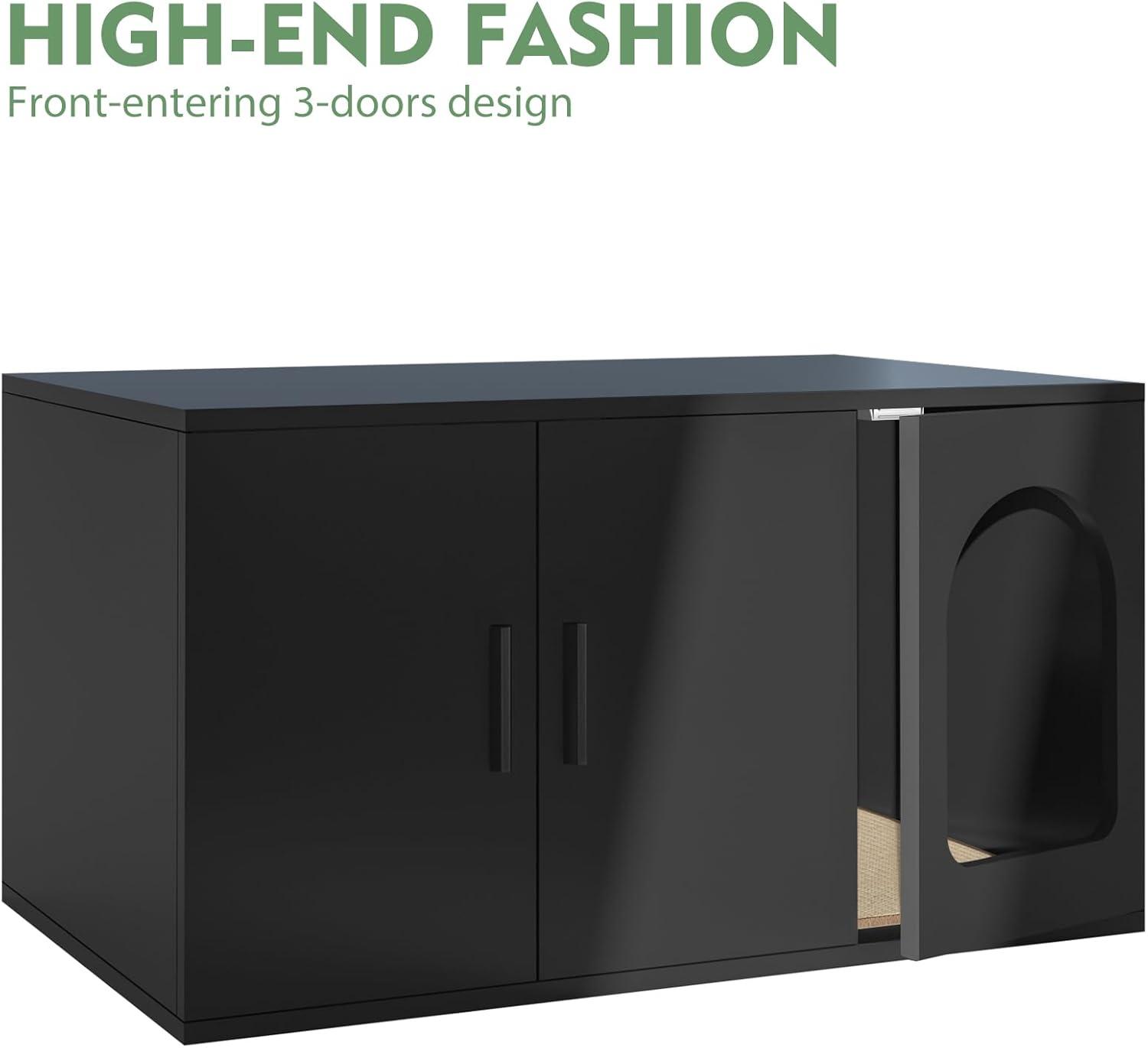 Amunrbrek Cat Litter Box Enclosure Furniture as End Side Table, Stackable Wooden Litter Box Furniture with Front-entry Cat Door , Black