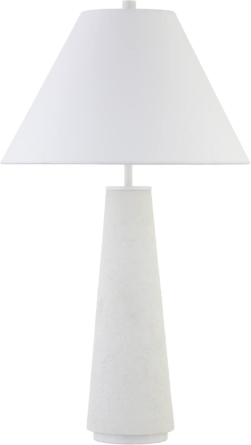 Matte White Conical Ceramic Nightstand Lamp with Triangular Shade