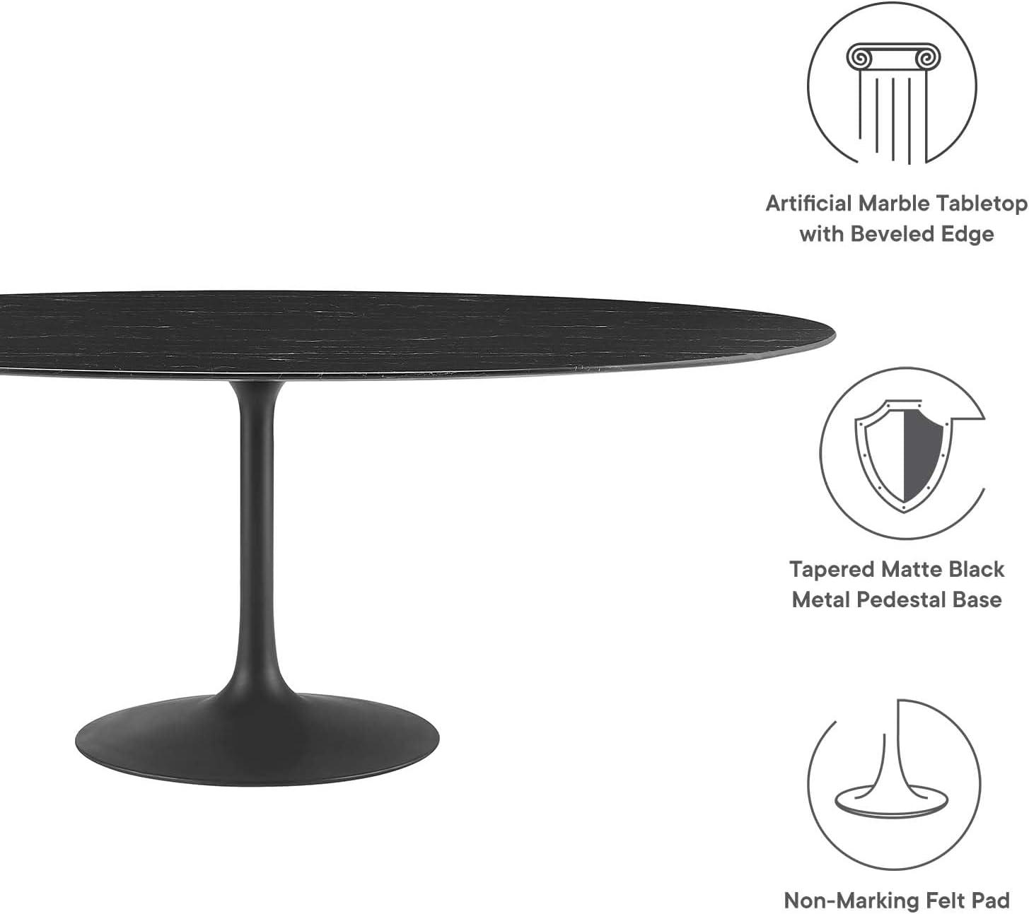 Modway Lippa Oval Artificial Marble 78" Dining Table in Black Black