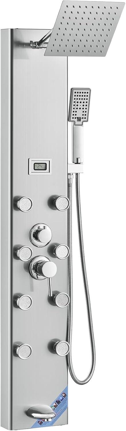 Stainless Steel 52.8'' Shower Panel with Adjustable Jets and Digital Display