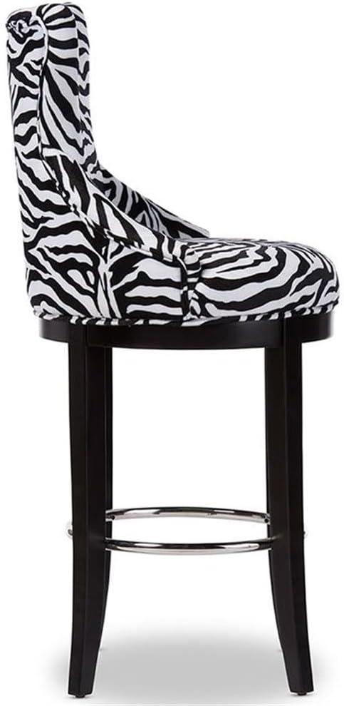 Baxton Studio Peace Modern and Contemporary Zebra Print Patterned Fabric Upholstered Barstool with Metal Footrest Beige: Plywood Frame