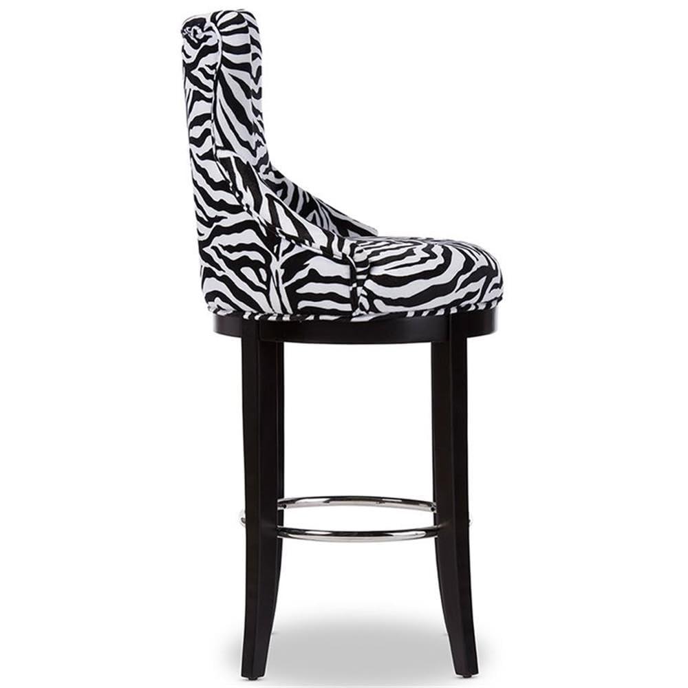 Baxton Studio Peace Modern and Contemporary Zebra Print Patterned Fabric Upholstered Barstool with Metal Footrest Beige: Plywood Frame