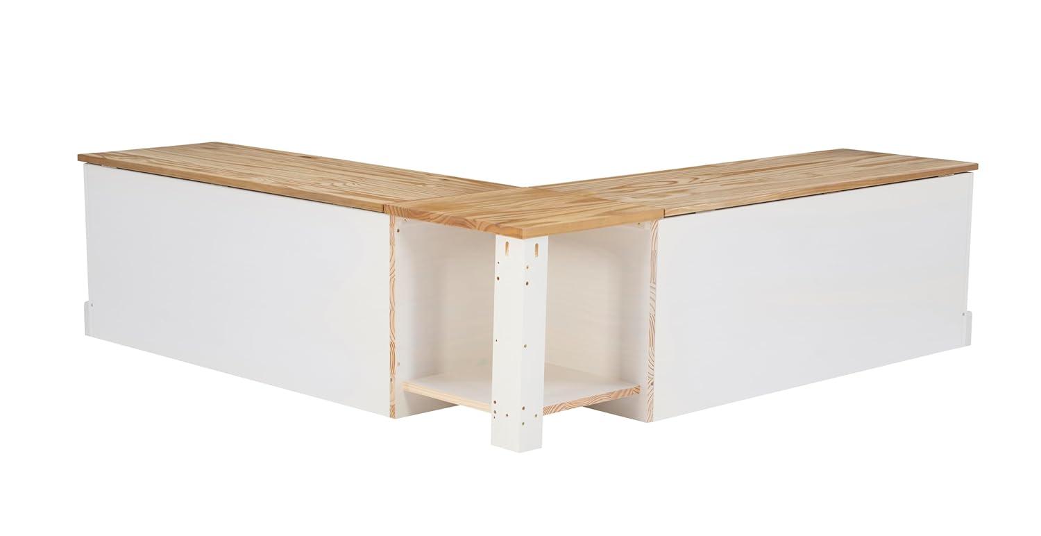 Linon Harris Natural and White Two Tone Backless Corner Breakfast Nook - Nook Only, Table is NOT Included