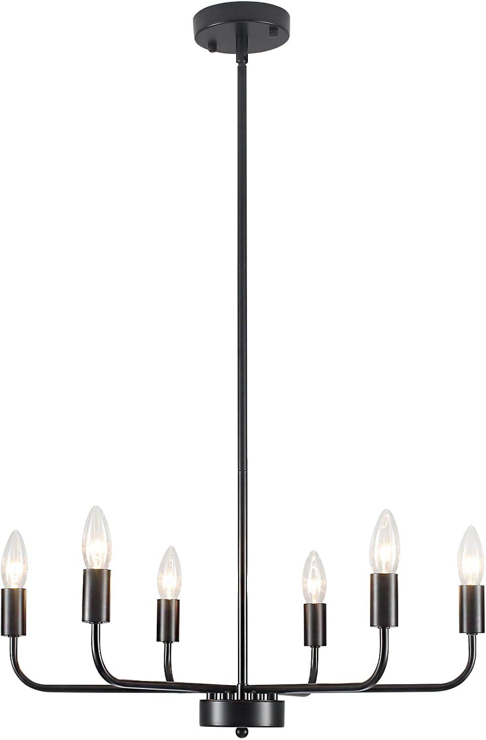 Askrlessi Matte Black 6-Light Adjustable Iron Candle Chandelier