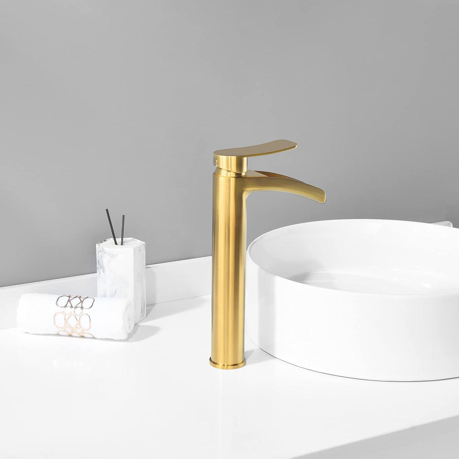 Brushed Gold Tall Single Handle Bathroom Faucet