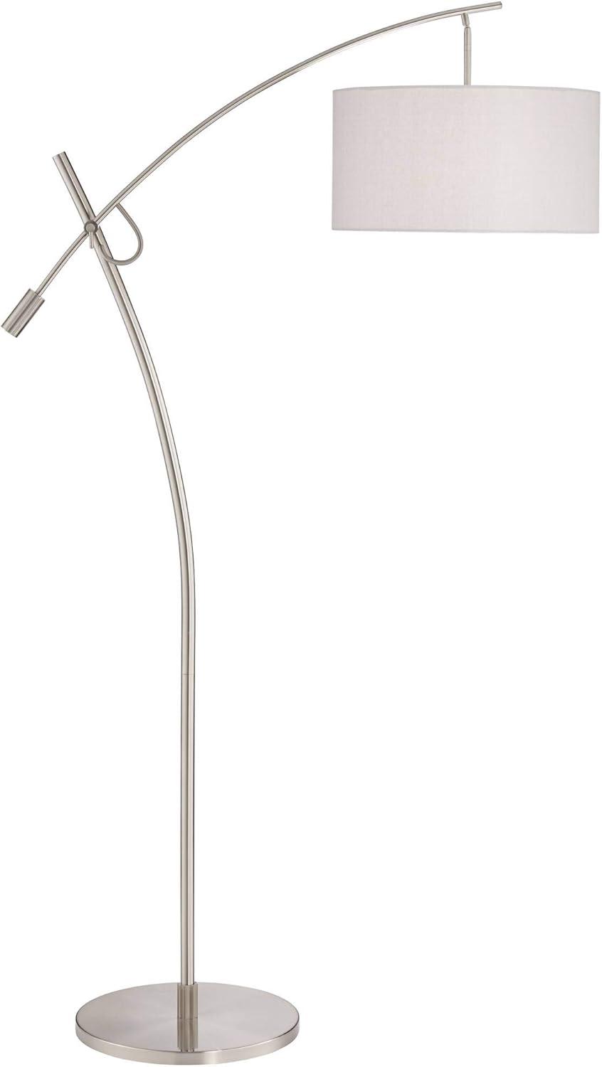 Possini Euro Design Modern Arc Floor Lamp 69" Tall Brushed Steel Adjustable Boom Off White Linen Drum Shade for Living Room Reading Office