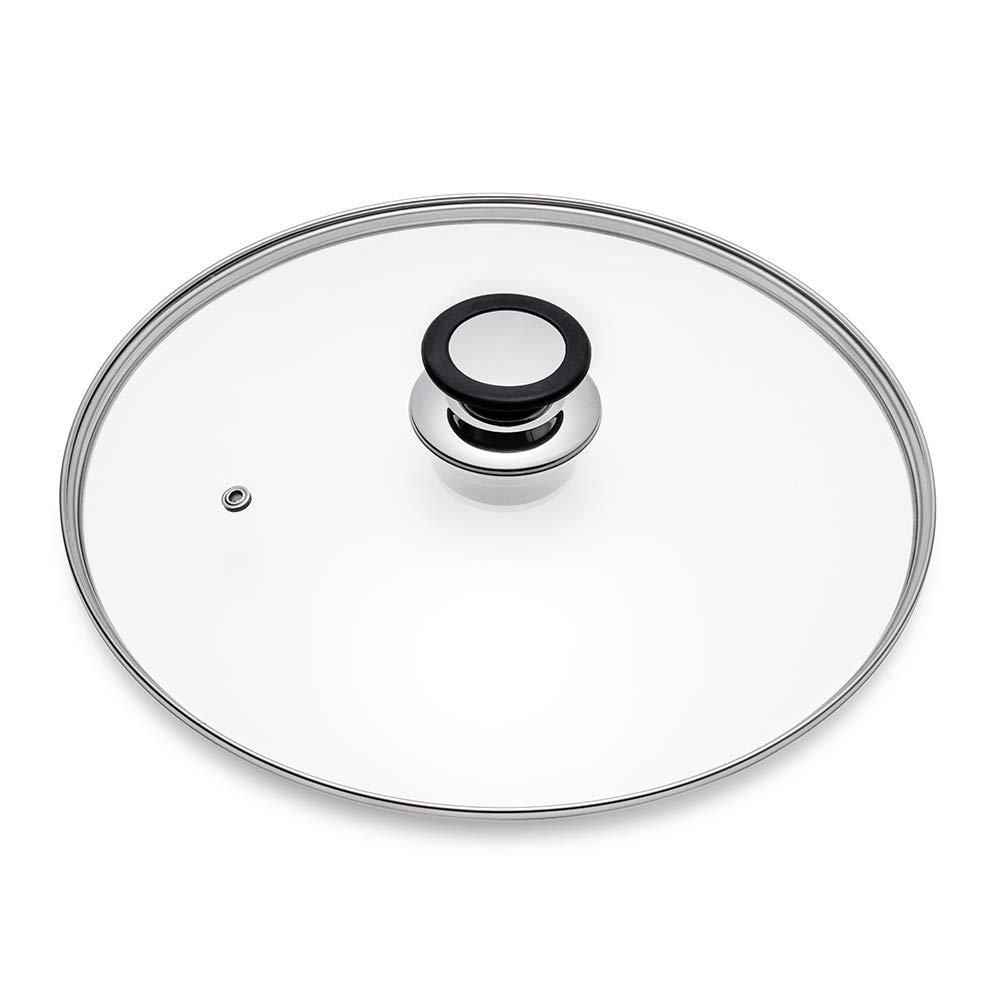 Glass Lid for Frying Pan, Fry Pan, Skillet, Pan Lid with Handle Coated in Silicone Ring,12"/30cm, Clear