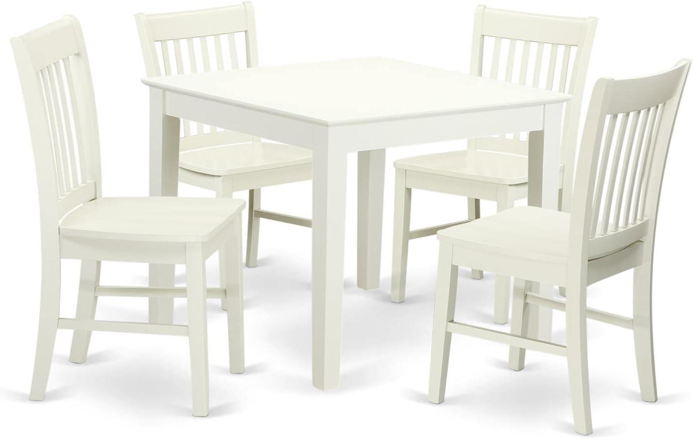 Linen White Solid Wood 5-Piece Dining Set with Square Table and 4 Chairs