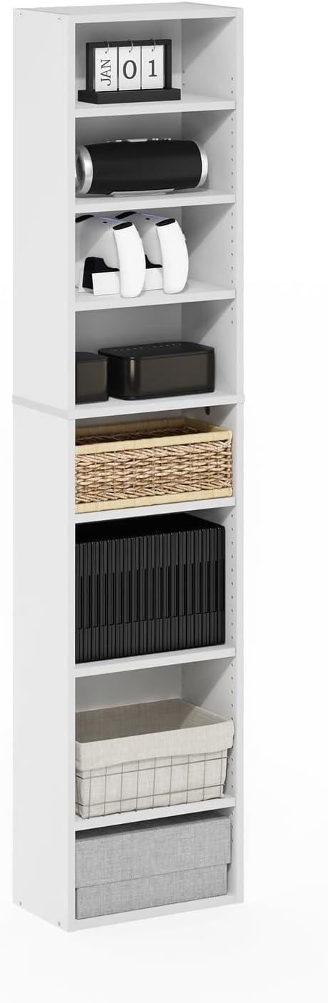 Furinno Indo 8-Tier Adjustable Shelves Multimedia Media Storage Tower Rack, White