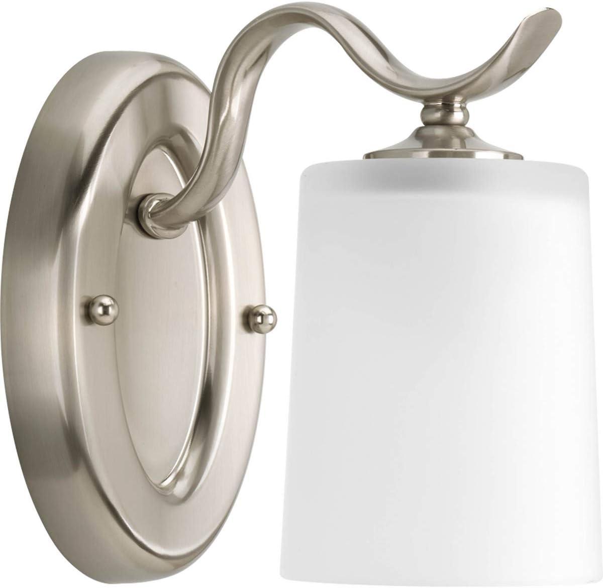 Progress Lighting Inspire 1-Light Wall Sconce, Brushed Nickel, Etched Glass Shade