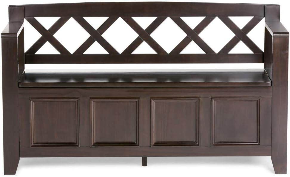 Simpli Home Amherst 48"W Solid Wood Entryway Storage Bench with Lift-Top Lid and Dual Compartments