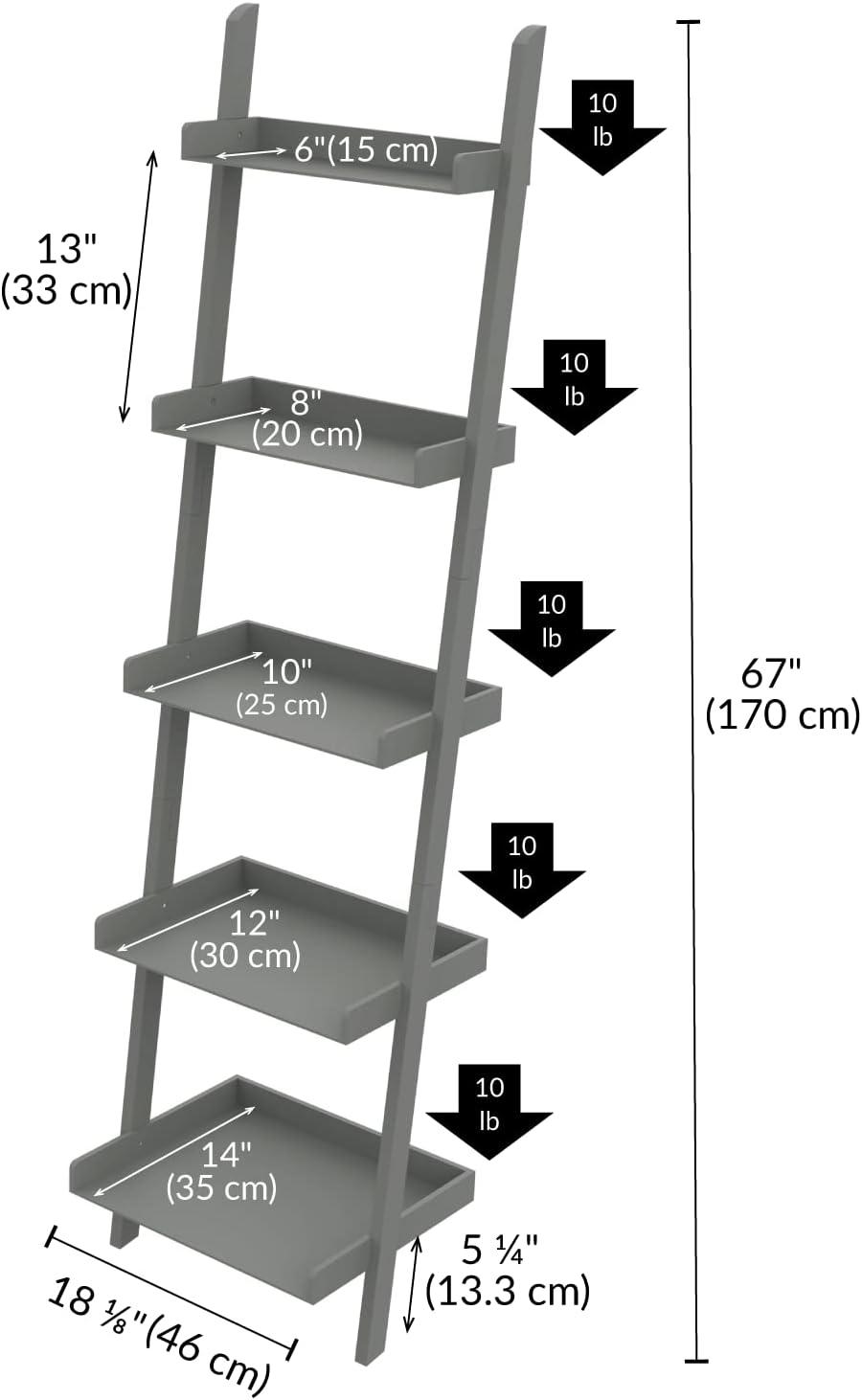 Lado 5-Tier 67" H x 18" W Wood Leaning Ladder Bookcase