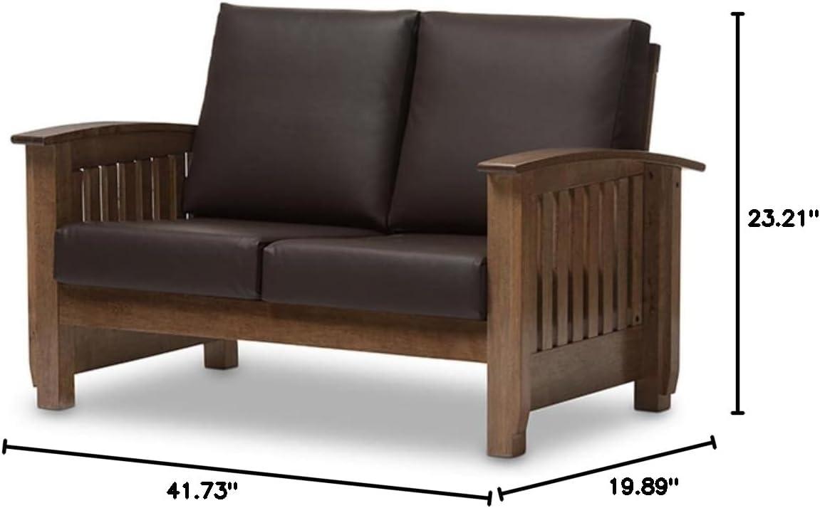 Charlotte Modern Classic Mission Style Faux Leather 2 Seater Loveseat Dark Brown/Walnut Brown - Baxton Studio