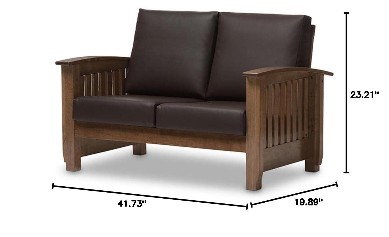 Charlotte Modern Classic Mission Style Faux Leather 2 Seater Loveseat Dark Brown/Walnut Brown - Baxton Studio