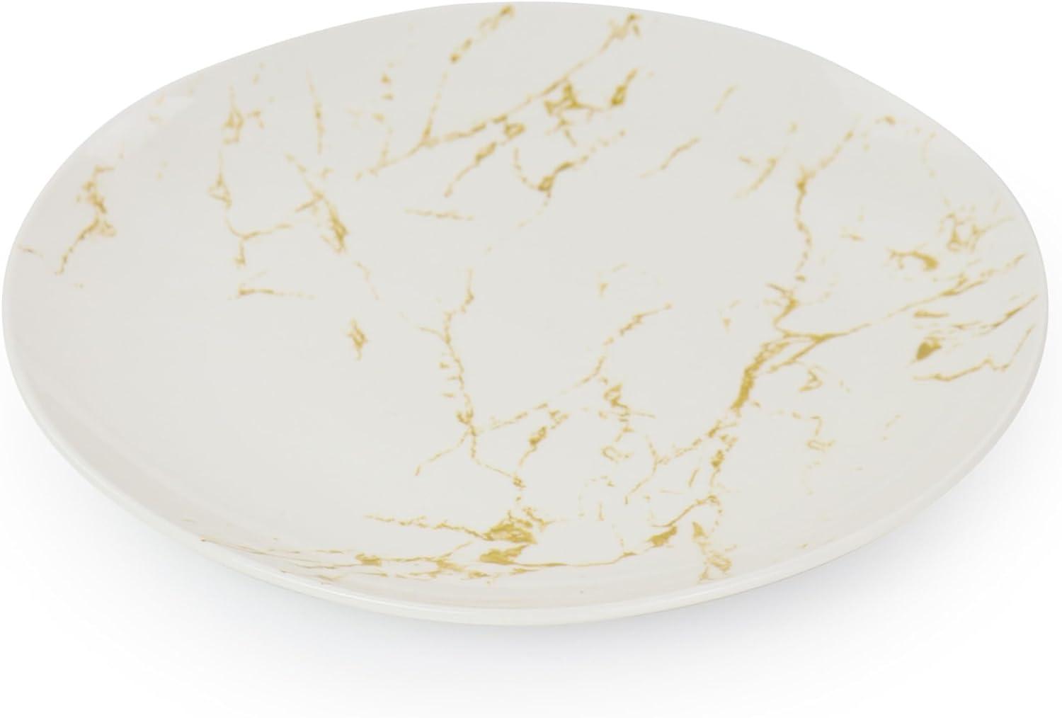 White and Gold Marble Ceramic Dinnerware Set, Service for 4