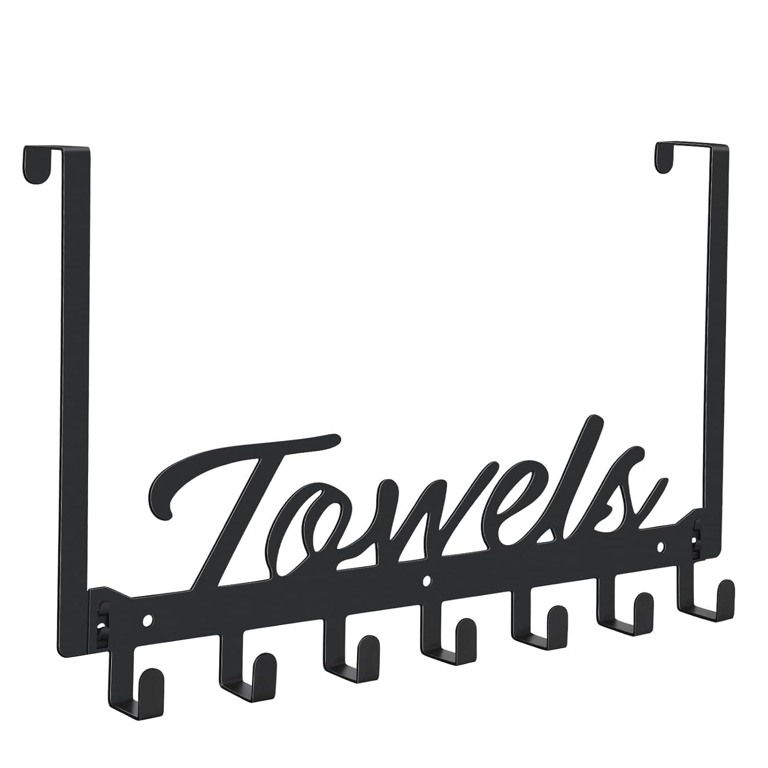 Over The Door Hooks - Heavy Duty Towel Rack with 6 Hooks for Bedroom, Bathroom, Kitchen - Holds Towels, Bags, Coats, Hats - Black