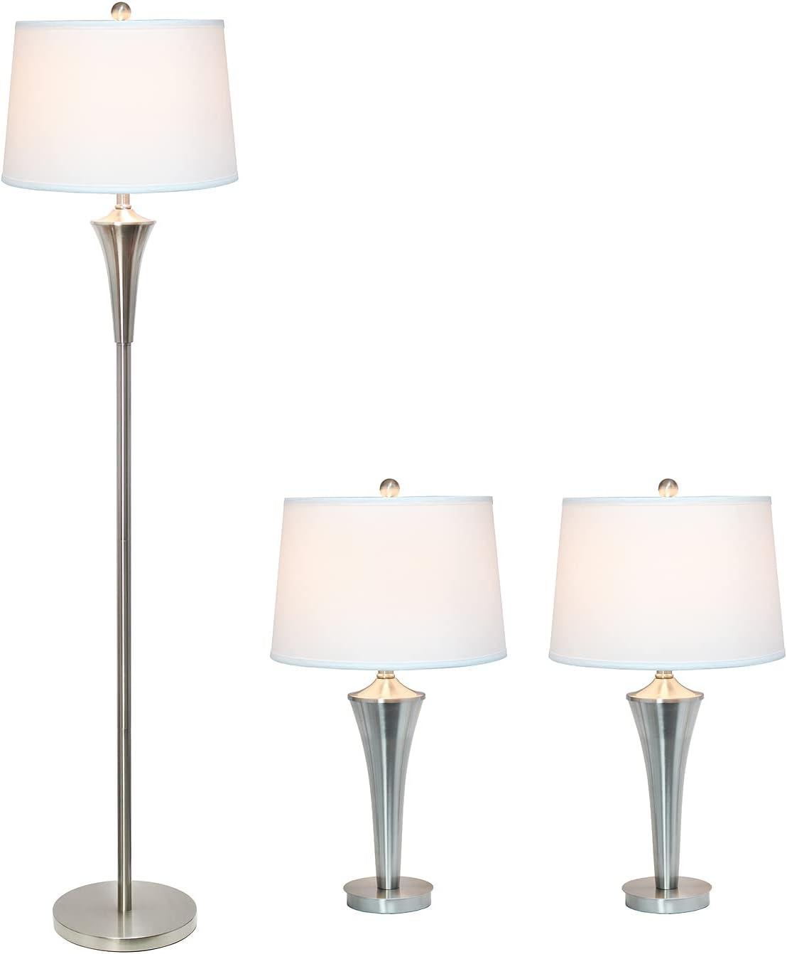 Set of 3 Tapered Lamp Set with Shades - Elegant Designs: For Living Room & Nightstand