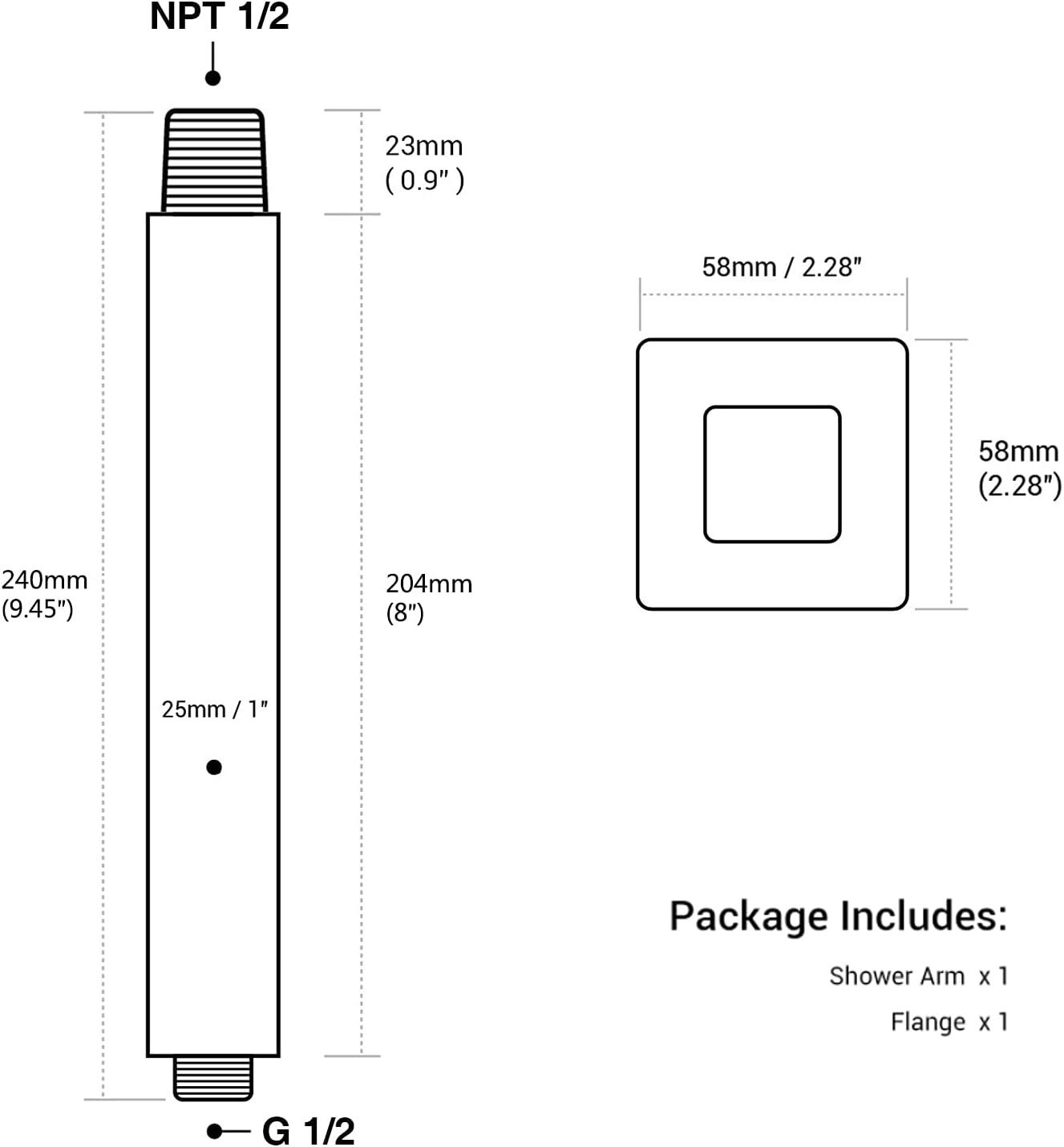 8" Shower Arm with Flange