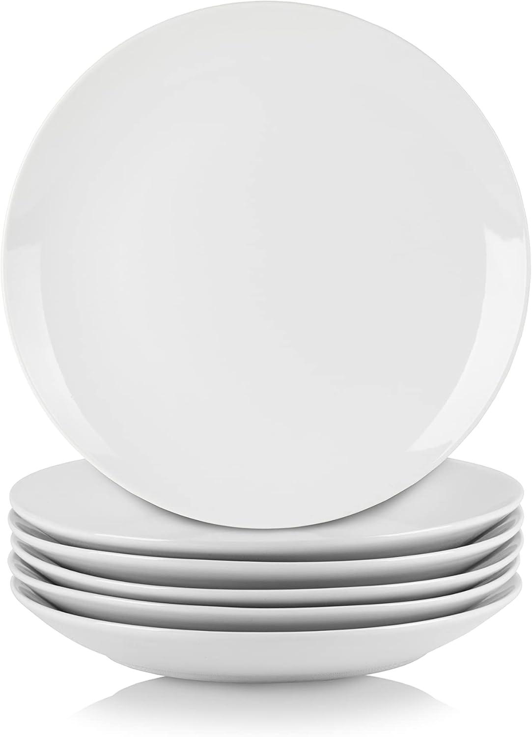 Simply White 7.5" Round Ceramic Salad Plates, Set of 6