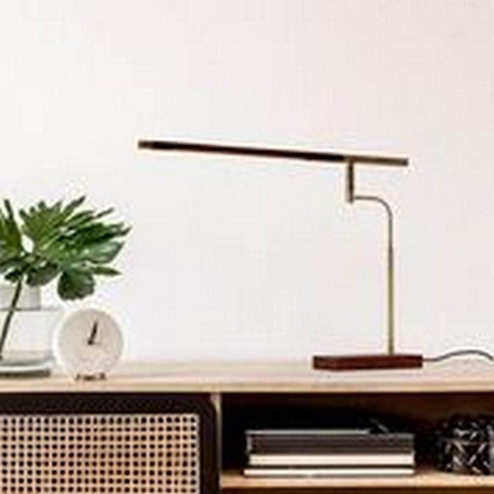 LED Barrett Desk Lamp Walnut/Brass (Includes LED Light Bulb) - Adesso: Modern Touch Sensor, USB Port, ETL Listed