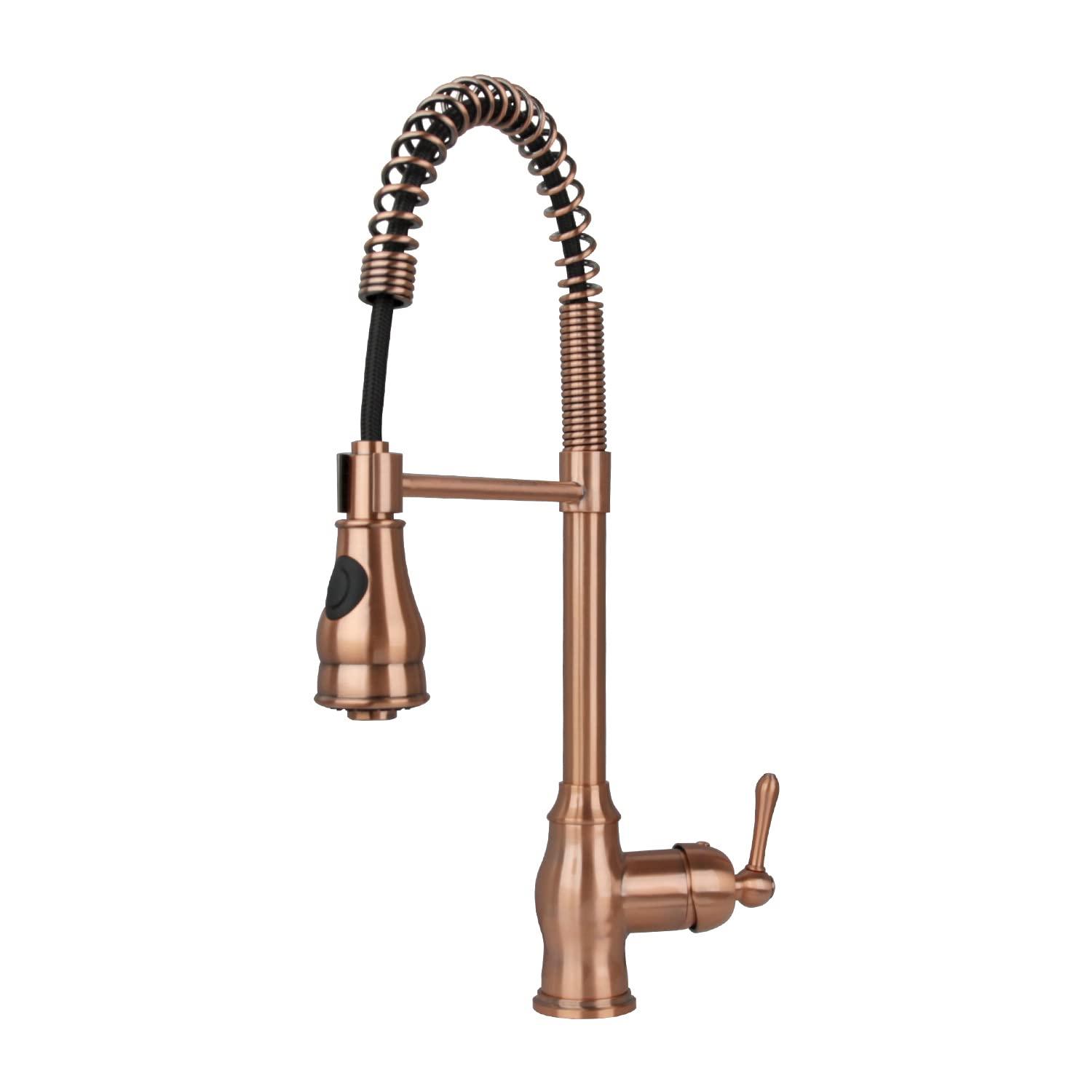 Akicon Pre-Rinse Spring Kitchen Faucet, Single Level with Pull Down Sprayer Copper Copper Finish