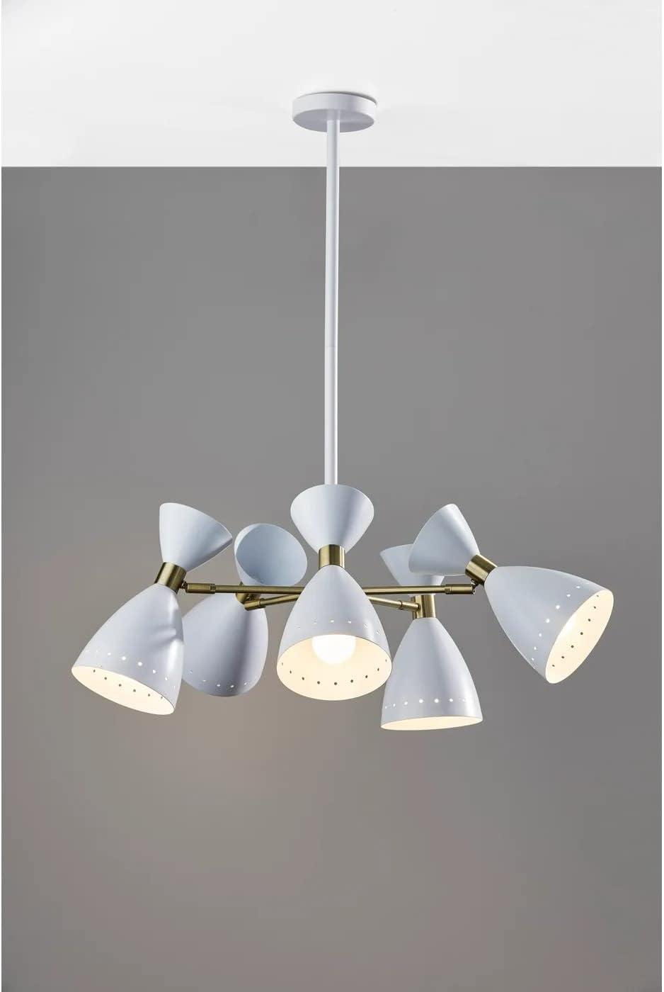 Adesso 5-Head Oscar Pendant White: Modern Metal Ceiling Fixture, ETL Listed, 40W E26, No Bulb Included
