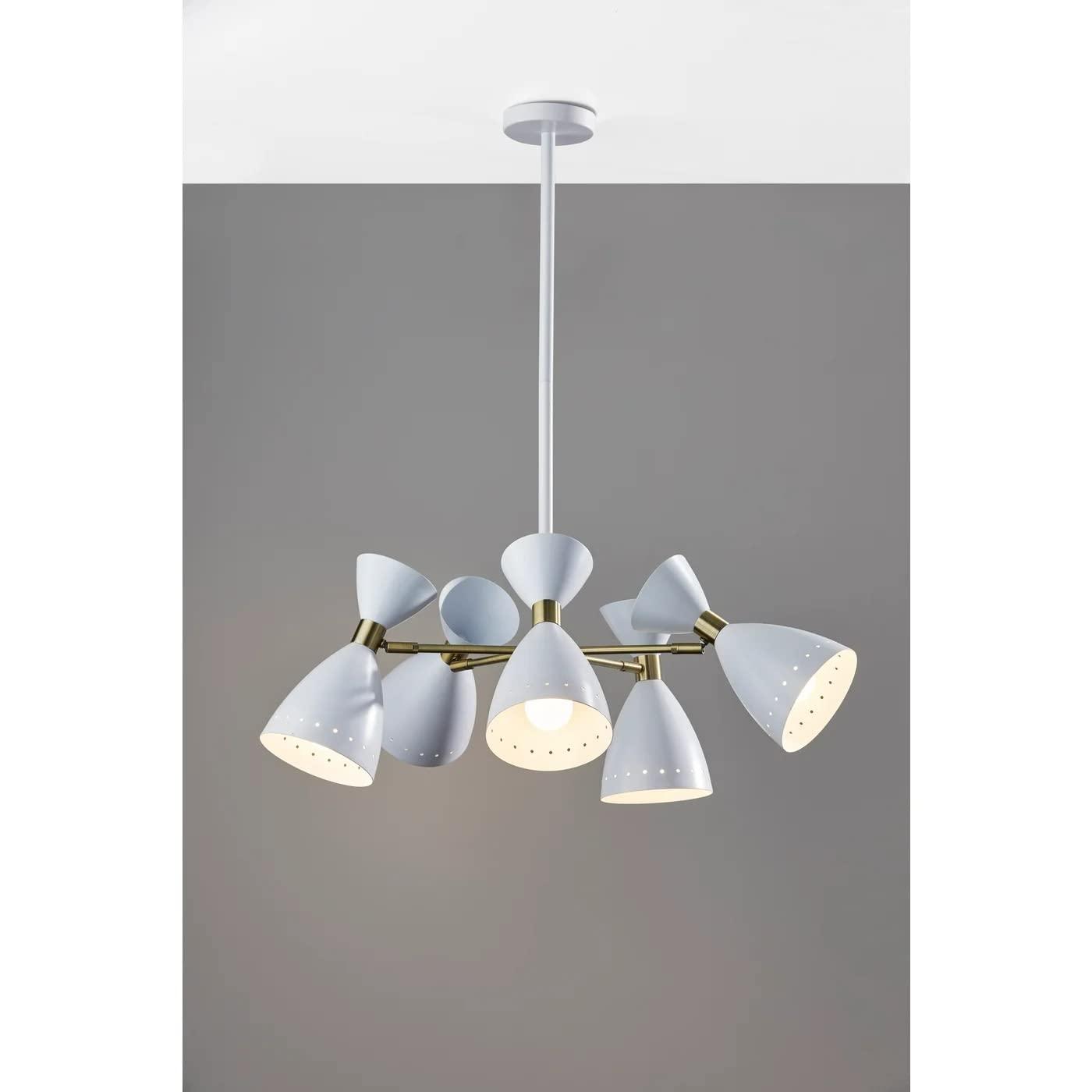Adesso 5-Head Oscar Pendant White: Modern Metal Ceiling Fixture, ETL Listed, 40W E26, No Bulb Included