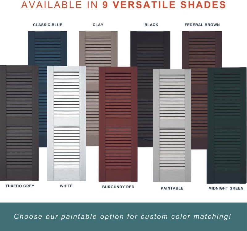 Vinyl | Louvered Exterior Shutters | 14.5" Width | Cathedral Top | with Mid Rail (50/50 Split) | 1 Pair