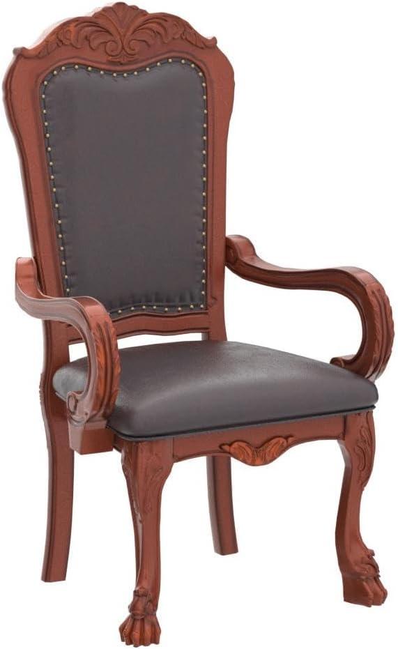 Acme Dresden Arm Chair (Set-2), Brown PU & Cherry Oak Finish