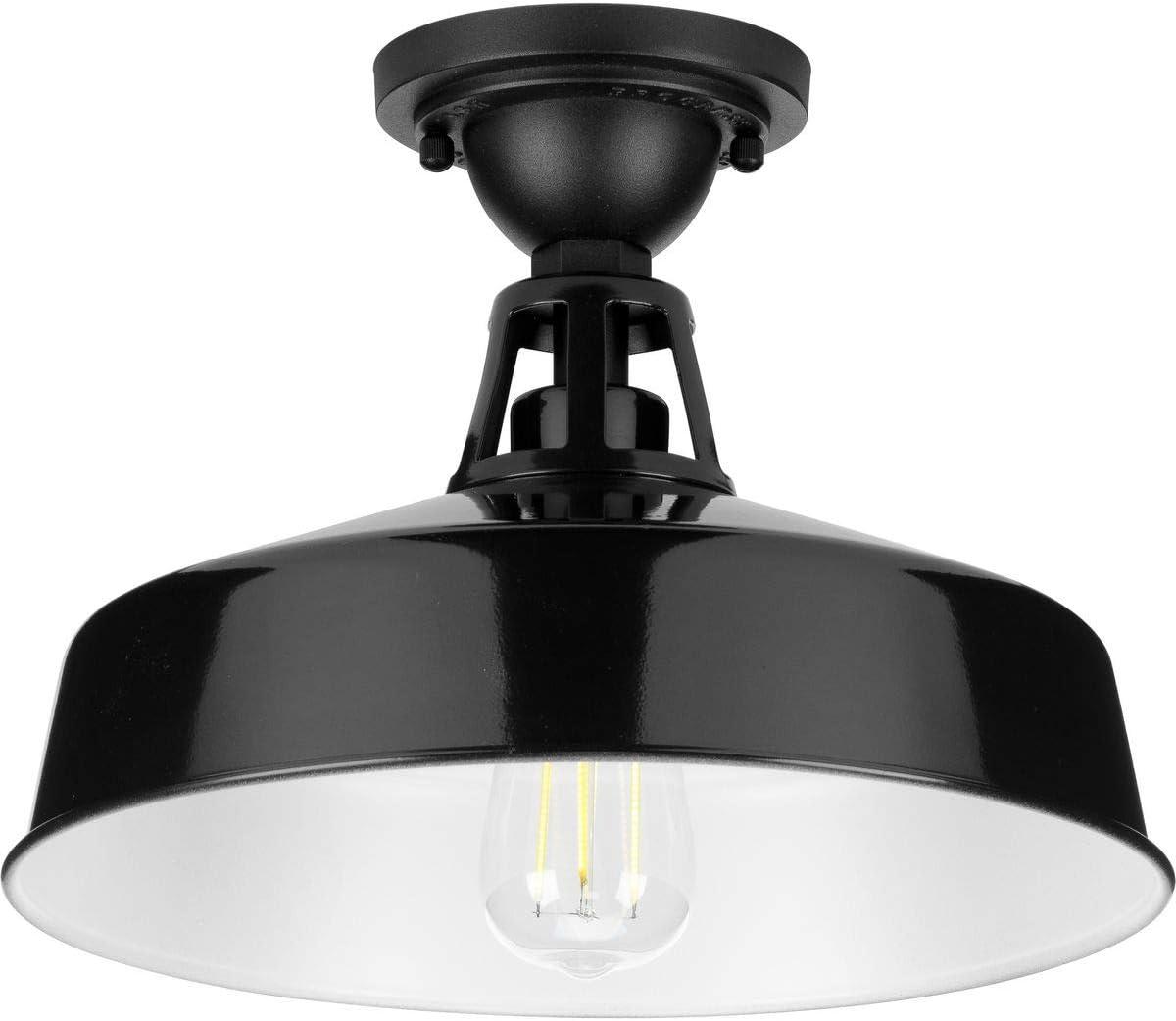 Progress Lighting Cedar Springs 1-Light Ceiling Light, Black, White Shade