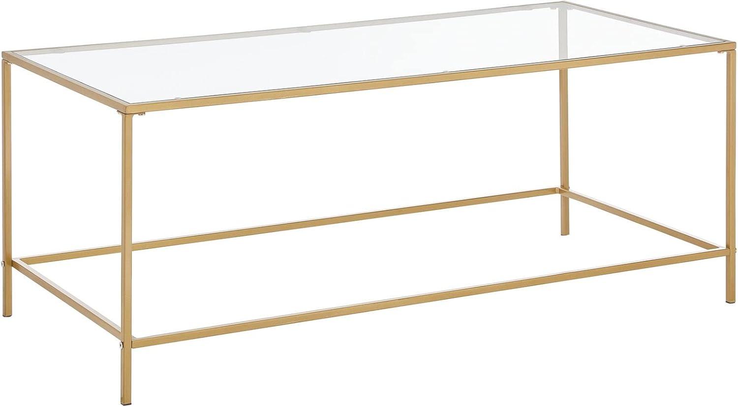 Soft Brass Rectangular Metal and Glass Coffee Table with Storage