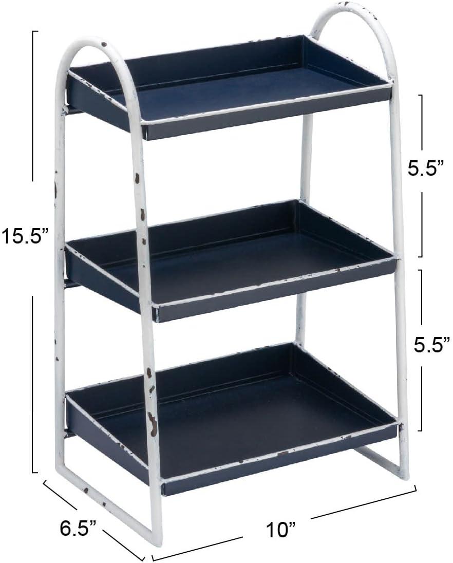 Creative Co-Op Heavily Distressed Navy 3-Tier Metal Tray with White Frame & Rim