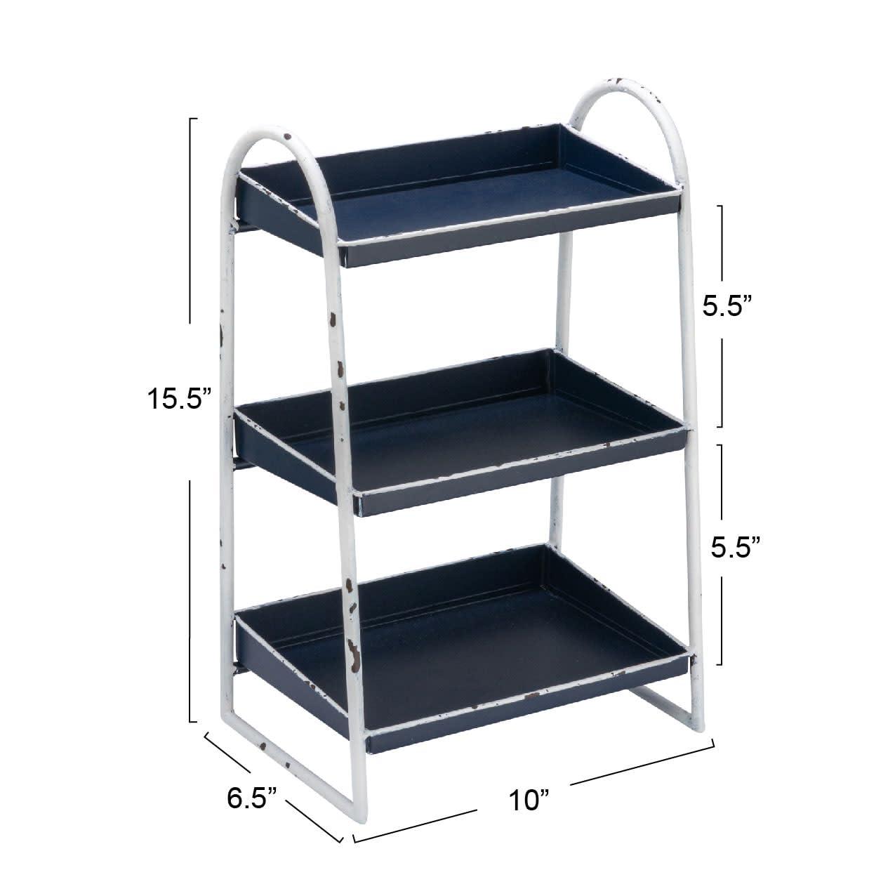 Creative Co-Op Heavily Distressed Navy 3-Tier Metal Tray with White Frame & Rim