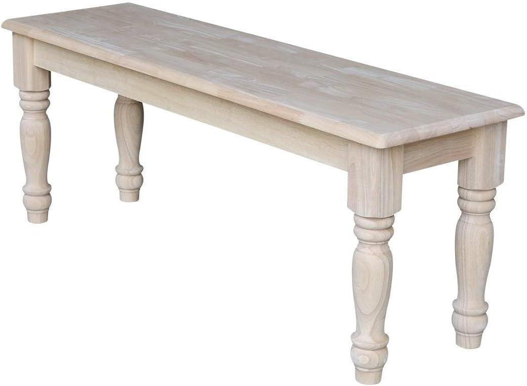 Farmhouse Bench - Unfinished - International Concepts: Hardwood Rectangular Seat for Dining & Bedroom, Seats 2