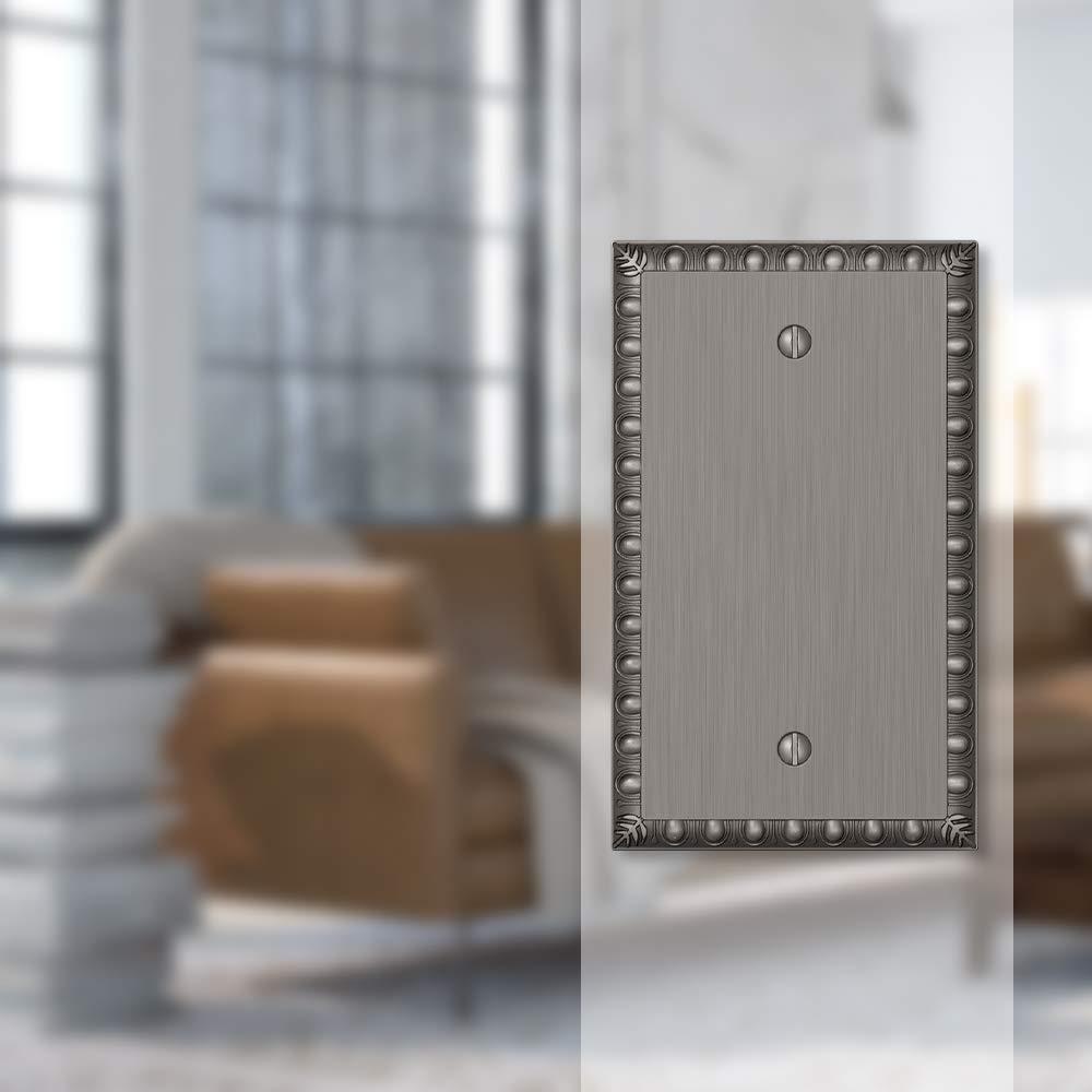 Amerelle Egg & Dart Single Blank Cast Metal Wallplate in Antique Nickel